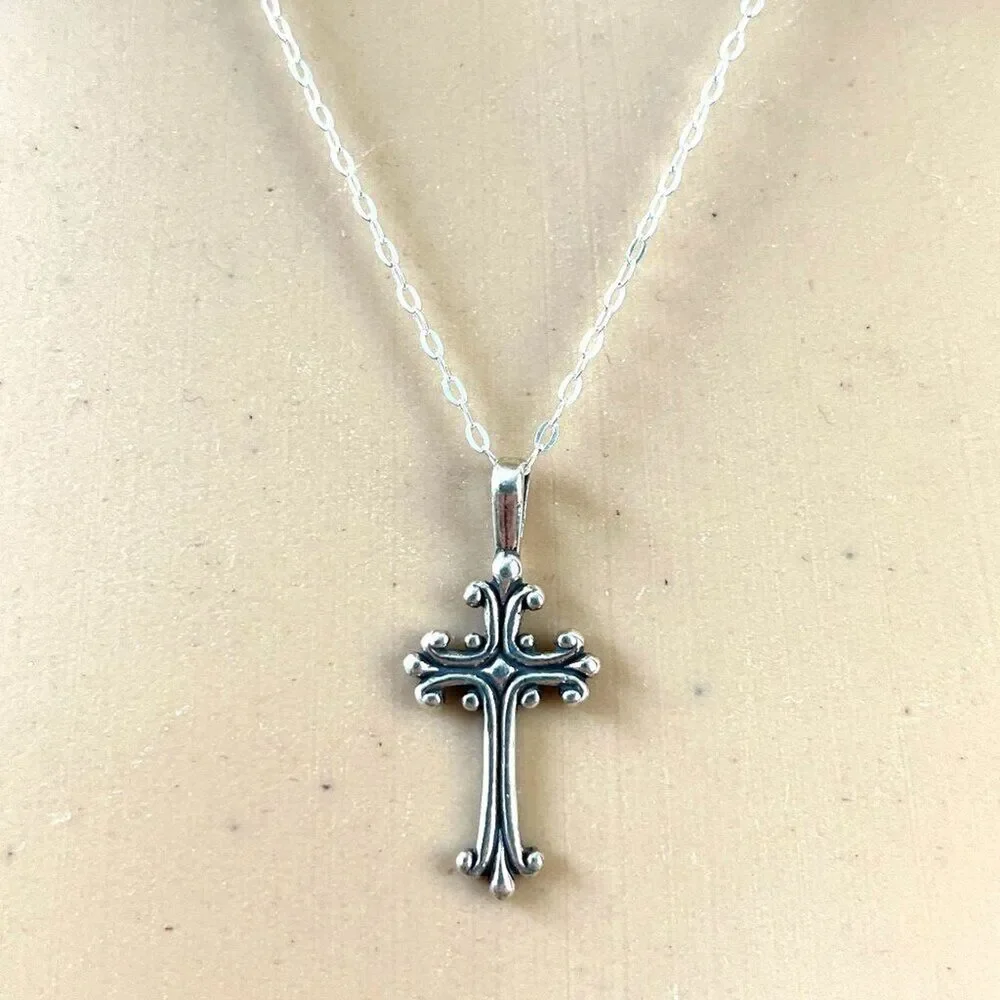Sterling Silver Cross Necklace USA Made Pendant 925 28x12.5mm 18in Cable Chain